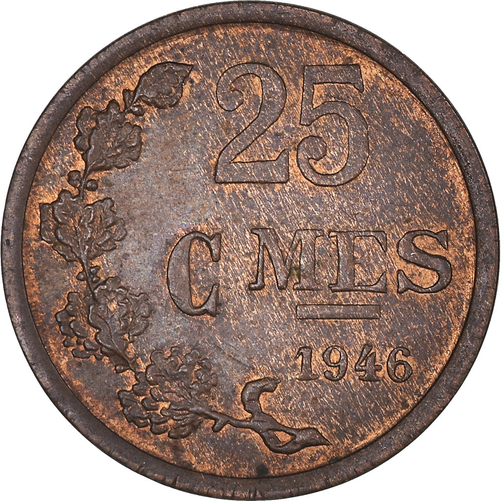 Monnaie, Luxembourg, Charlotte, 25 Centimes, 1946, TTB+, Bronze, KM:45