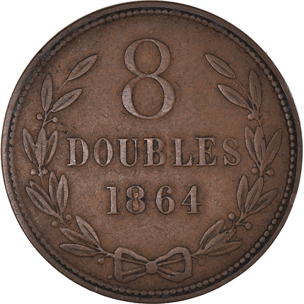 Coin, Guernsey, 8 Doubles, 1864, Heaton, Birmingham, VF(30-35), Bronze, KM:7