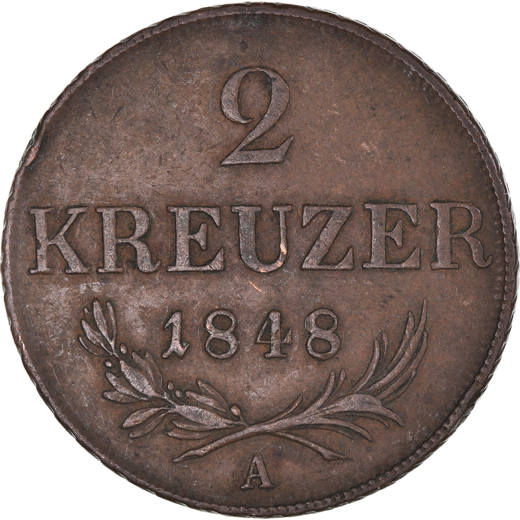 Coin, Austria, Franz Joseph I, 2 Kreuzer, 1848, Vienna, AU(50-53), Copper