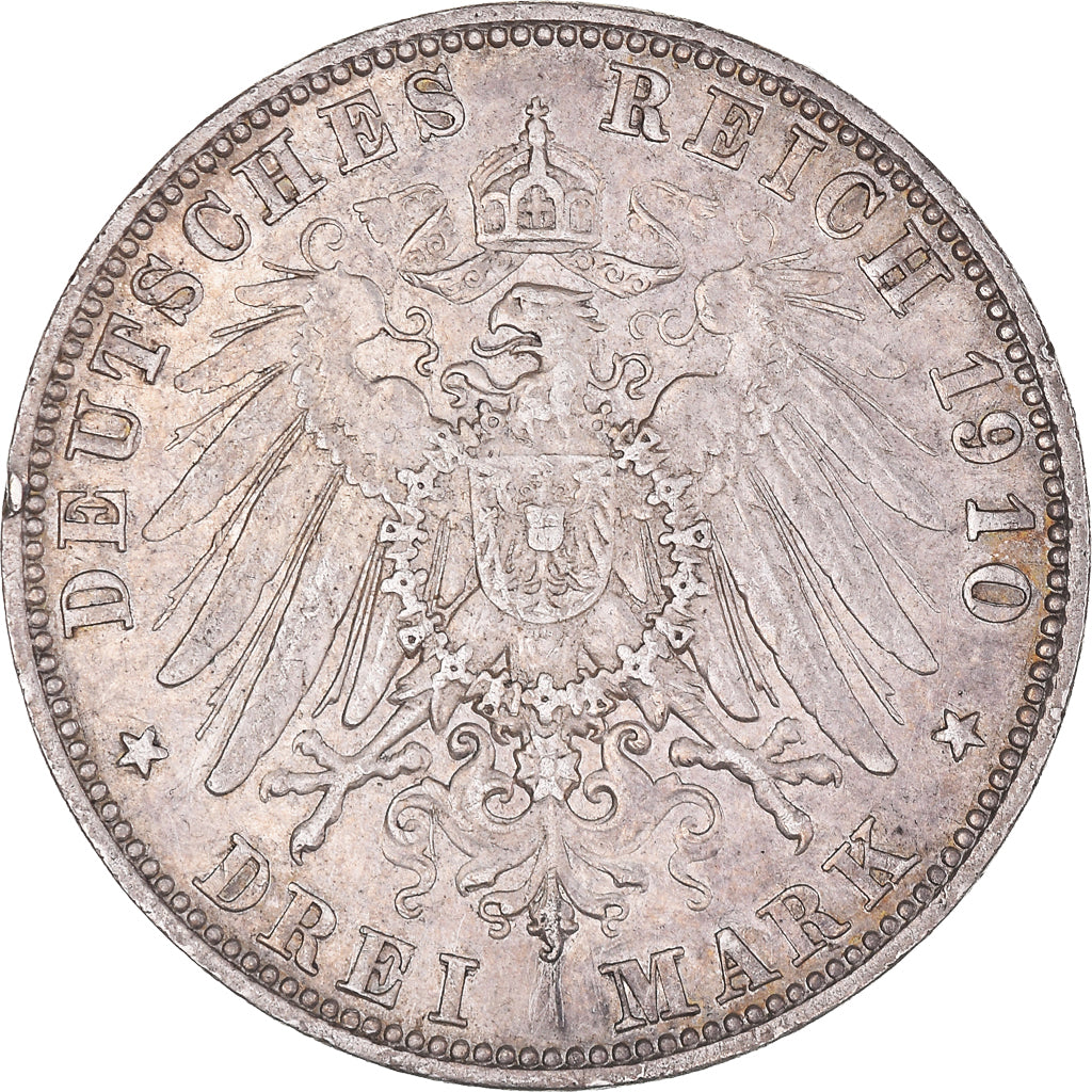 Coin, German States, BAVARIA, Otto, 3 Mark, 1910, Munich, EF(40-45), Silver