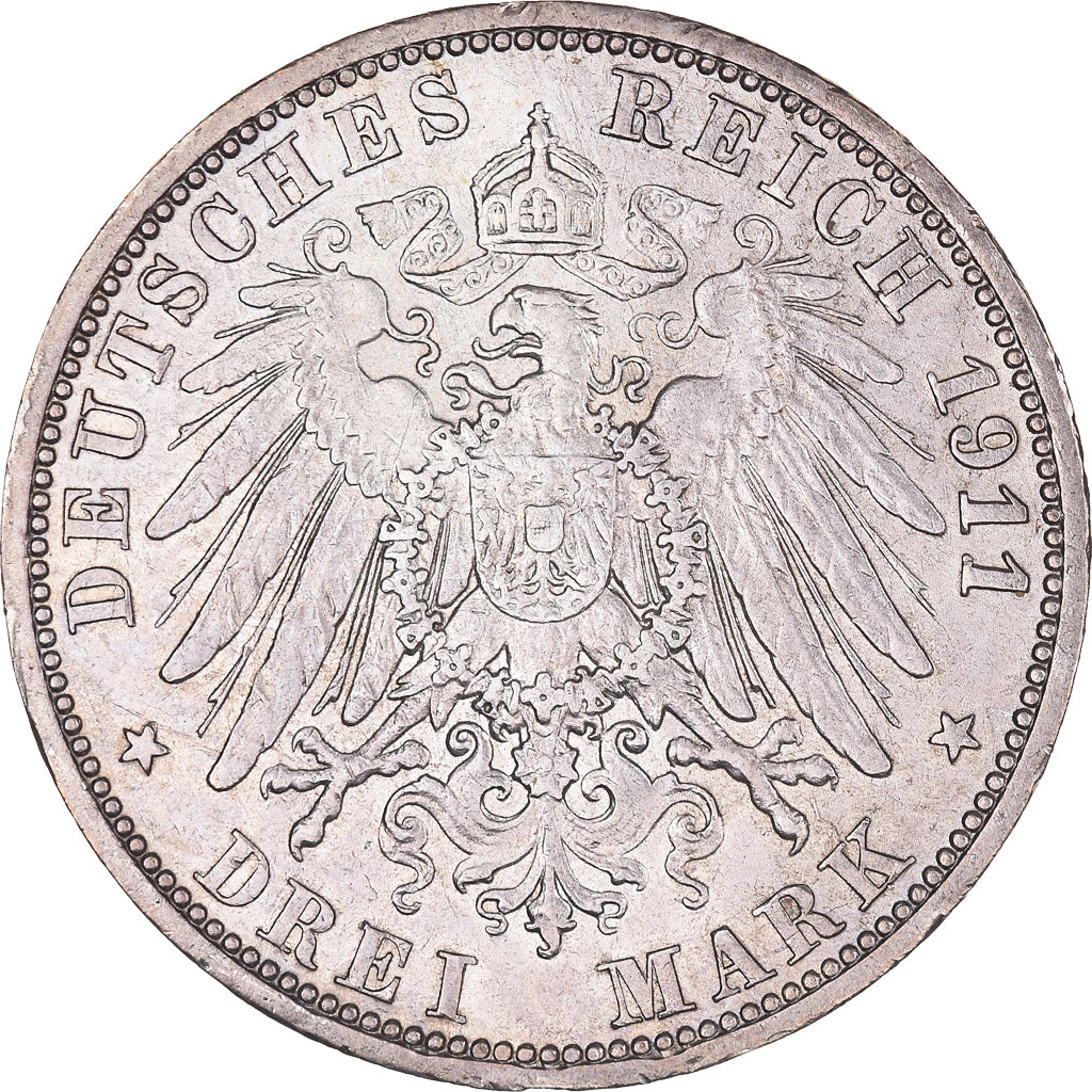 Coin, German States, PRUSSIA, Wilhelm II, 3 Mark, 1911, Berlin, EF(40-45)