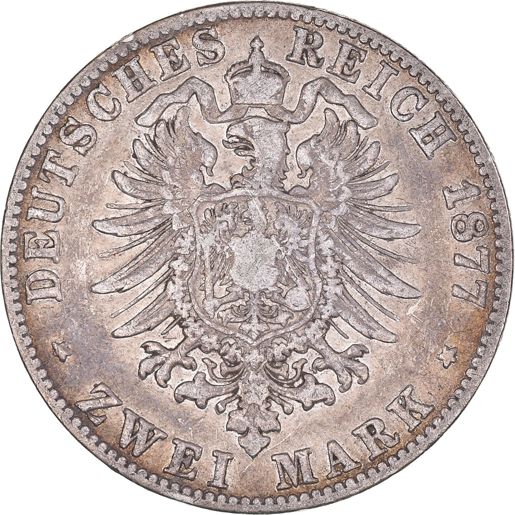 Coin, German States, BADEN, Friedrich I, 2 Mark, 1877, Stuttgart, VF(20-25)