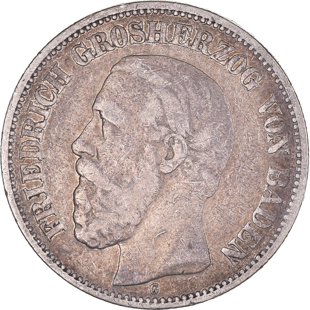 Coin, German States, BADEN, Friedrich I, 2 Mark, 1876, Stuttgart, VF(20-25)