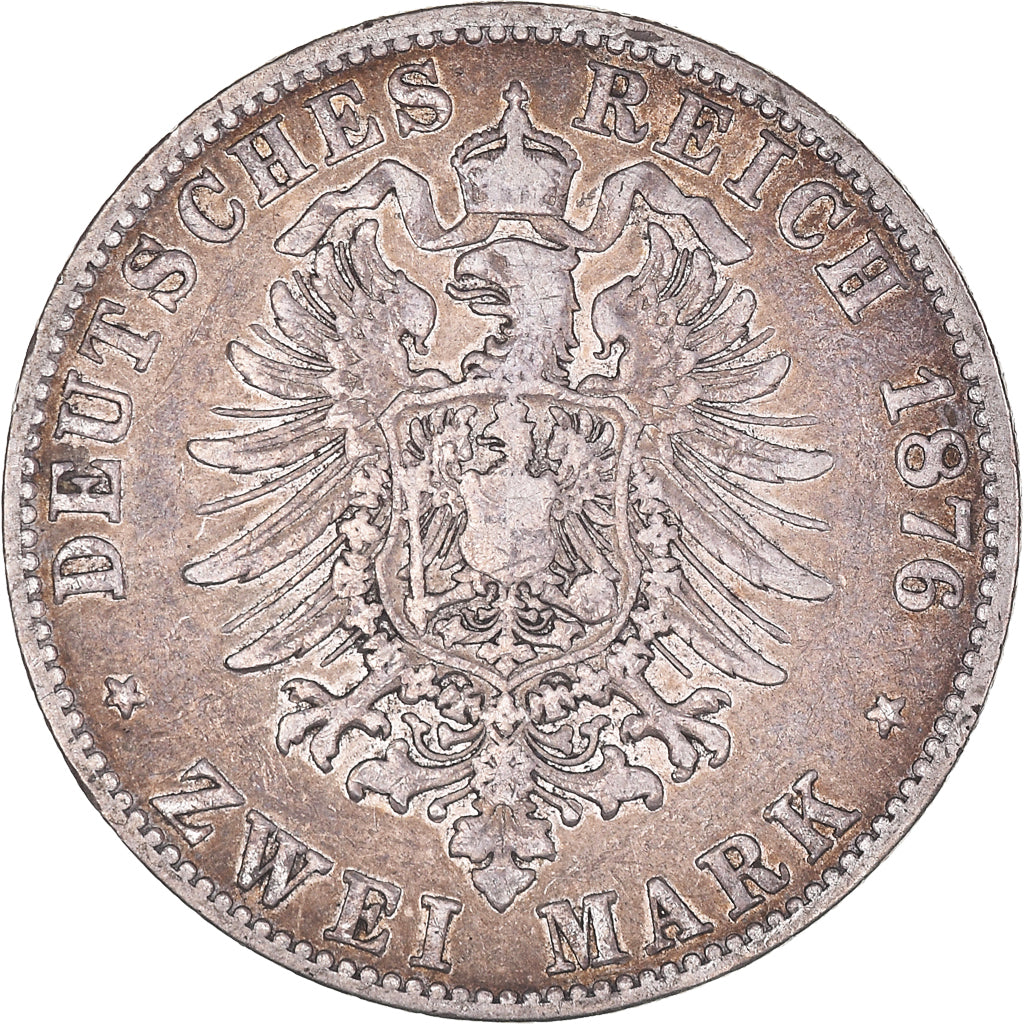 Coin, German States, BADEN, Friedrich I, 2 Mark, 1876, Stuttgart, VF(20-25)