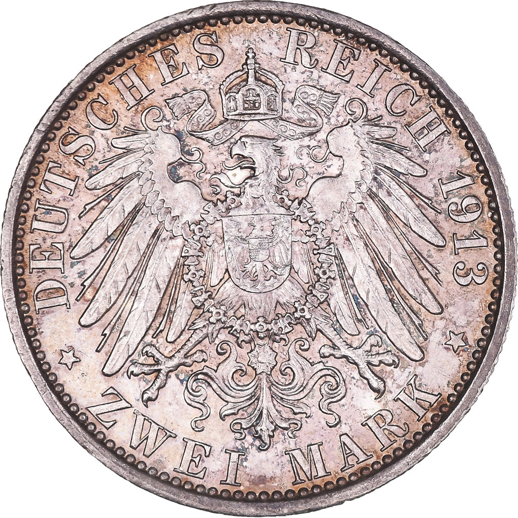 Moeda, Estados Alemães, PRUSSIA, Wilhelm II, 2 Mark, 1913, Berlin, MS(63)