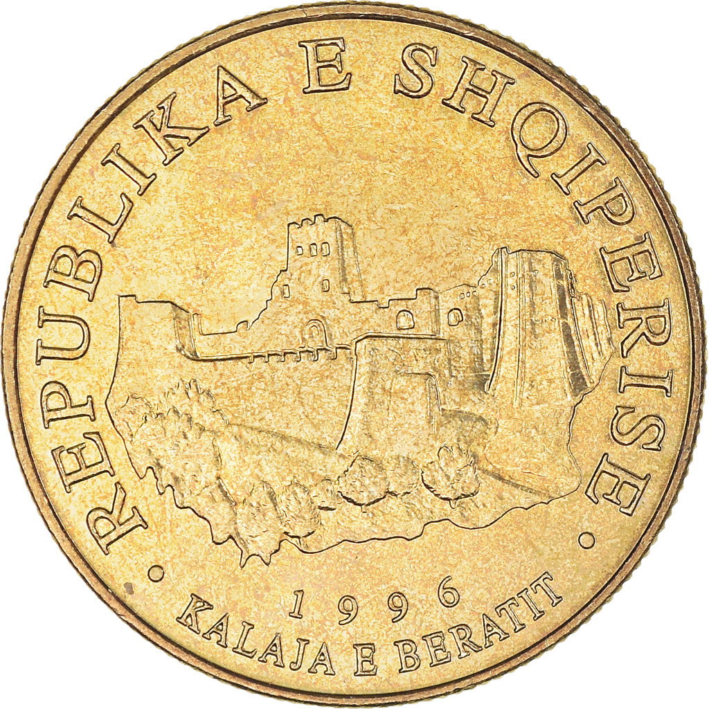 Coin, Albania, 10 Lekë, 1996, Rome, AU(55-58), Aluminum-Bronze, KM:77