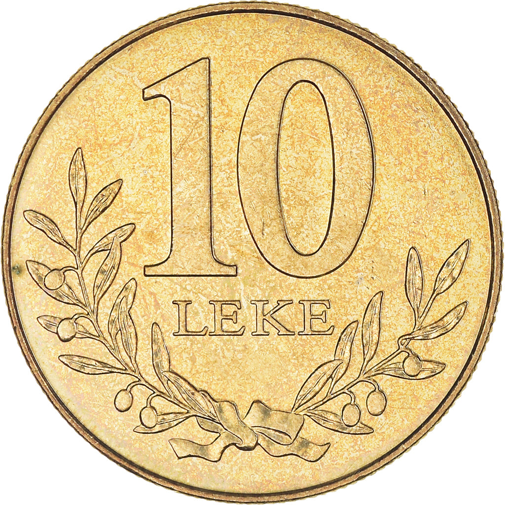 Coin, Albania, 10 Lekë, 1996, Rome, AU(55-58), Aluminum-Bronze, KM:77
