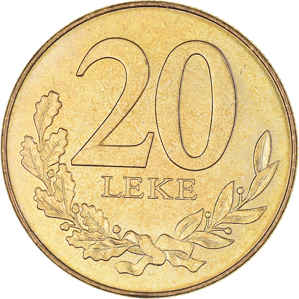 Moeda, Albânia, 20 Leke, 1996, AU(55-58), Alumínio-Bronze, KM:78