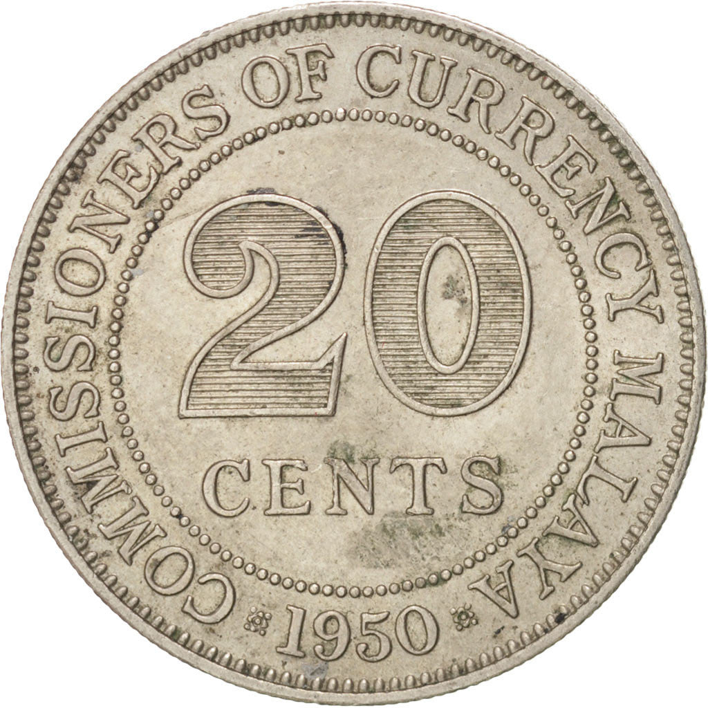 Coin, MALAYA, 20 Cents, 1950, AU(50-53), Copper-nickel, KM:9