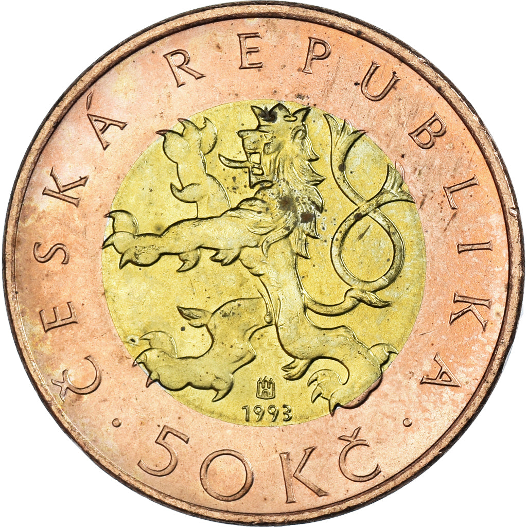 Coin, Czech Republic, 50 Korun, 1993, AU(55-58), Bi-Metallic, KM:1