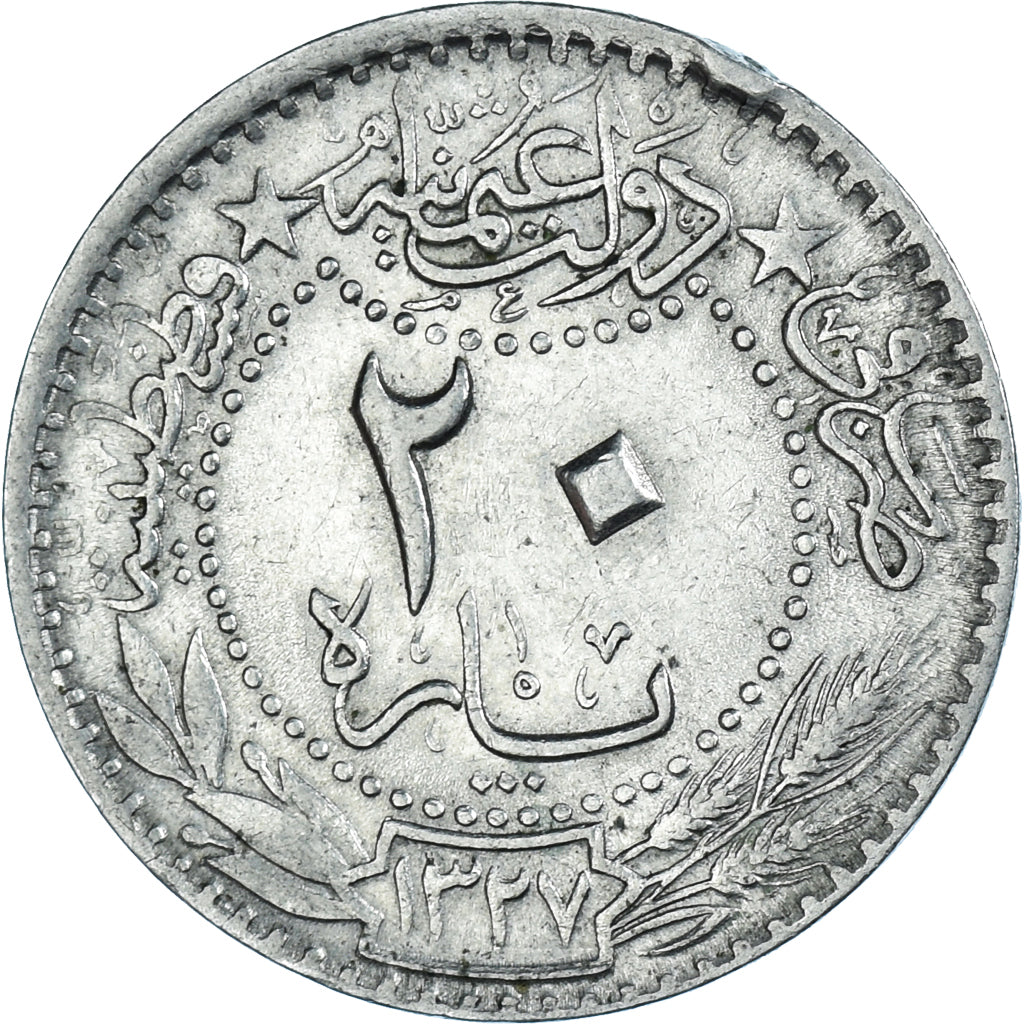 Coin, Turkey, Muhammad V, 20 Para, 1909/AH1327, Qustantiniyah, EF(40-45)