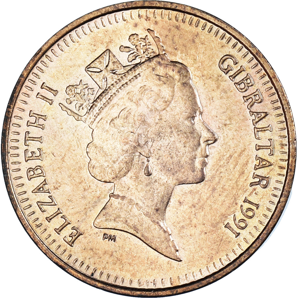 Moneta, Gibraltar, Elizabeth II, Penny, 1991, AU(55-58), Brązowy, KM:20