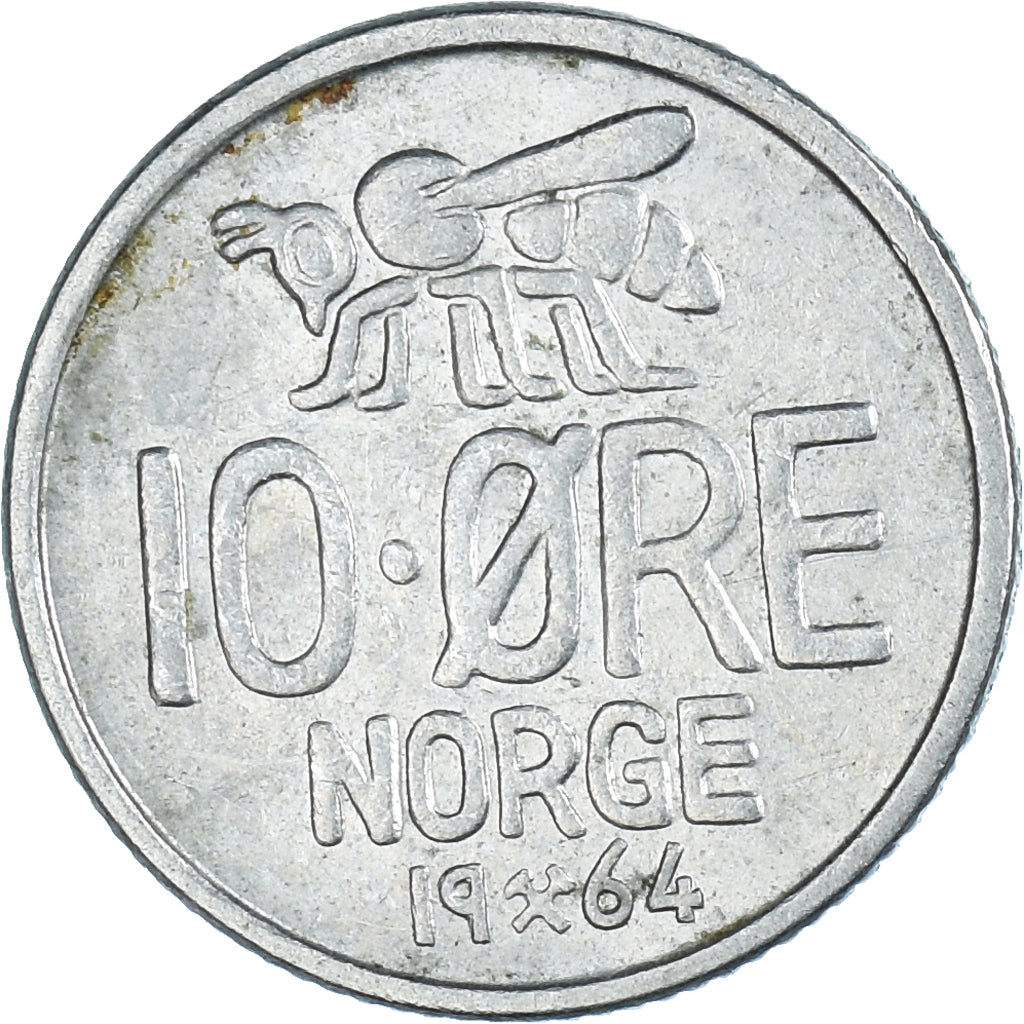Moneda, Noruega, Olav V, 10 Öre, 1964, BC+, Cobre - níquel, KM:411