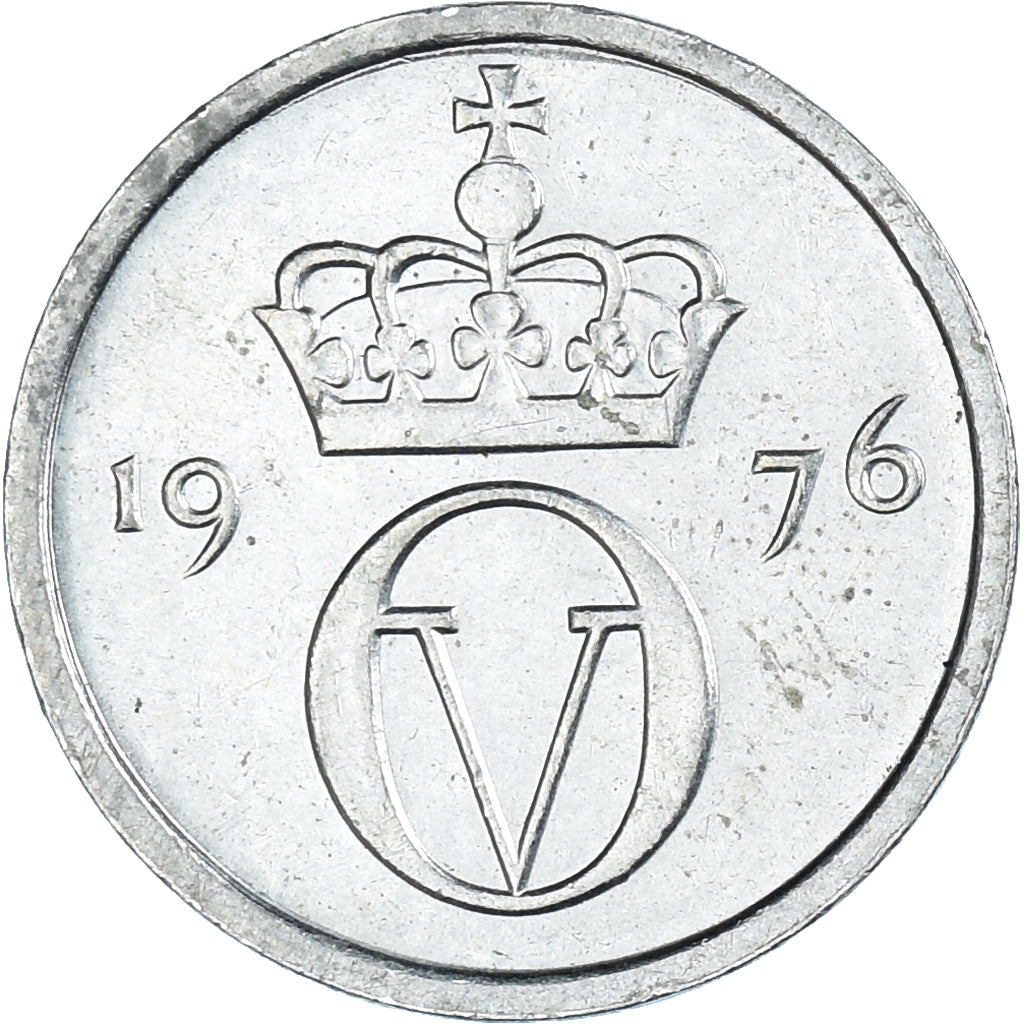 Moneta, Norwegia, Olav V, 10 Öre, 1976, AU(50-53), Miedź-Nikiel, KM:416