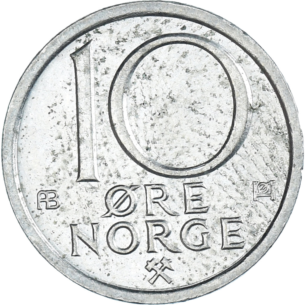 Moneta, Norwegia, Olav V, 10 Öre, 1976, AU(50-53), Miedź-Nikiel, KM:416