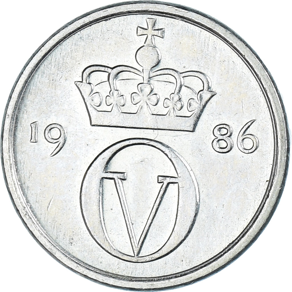 Moneta, Norvegia, Olav V, 10 Öre, 1986, SPL-, Rame-nichel, KM:416