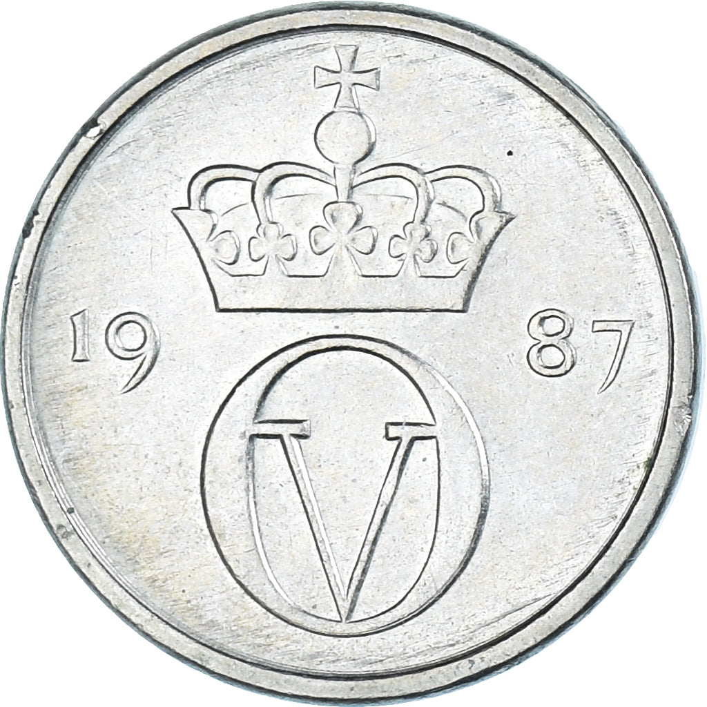 Moneta, Norwegia, Olav V, 10 Öre, 1987, VF(30-35), Miedź-Nikiel, KM:416