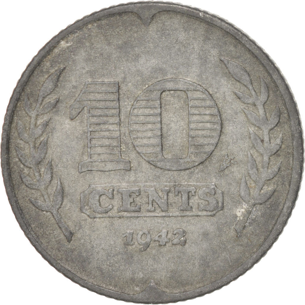 Netherlands, Wilhelmina I, 10 Cents, 1942, EF(40-45), Zinc, KM:173