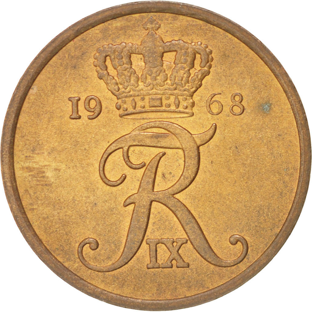 Coin, Denmark, Frederik IX, 5 Öre, 1968, Copenhagen, AU(55-58), Bronze