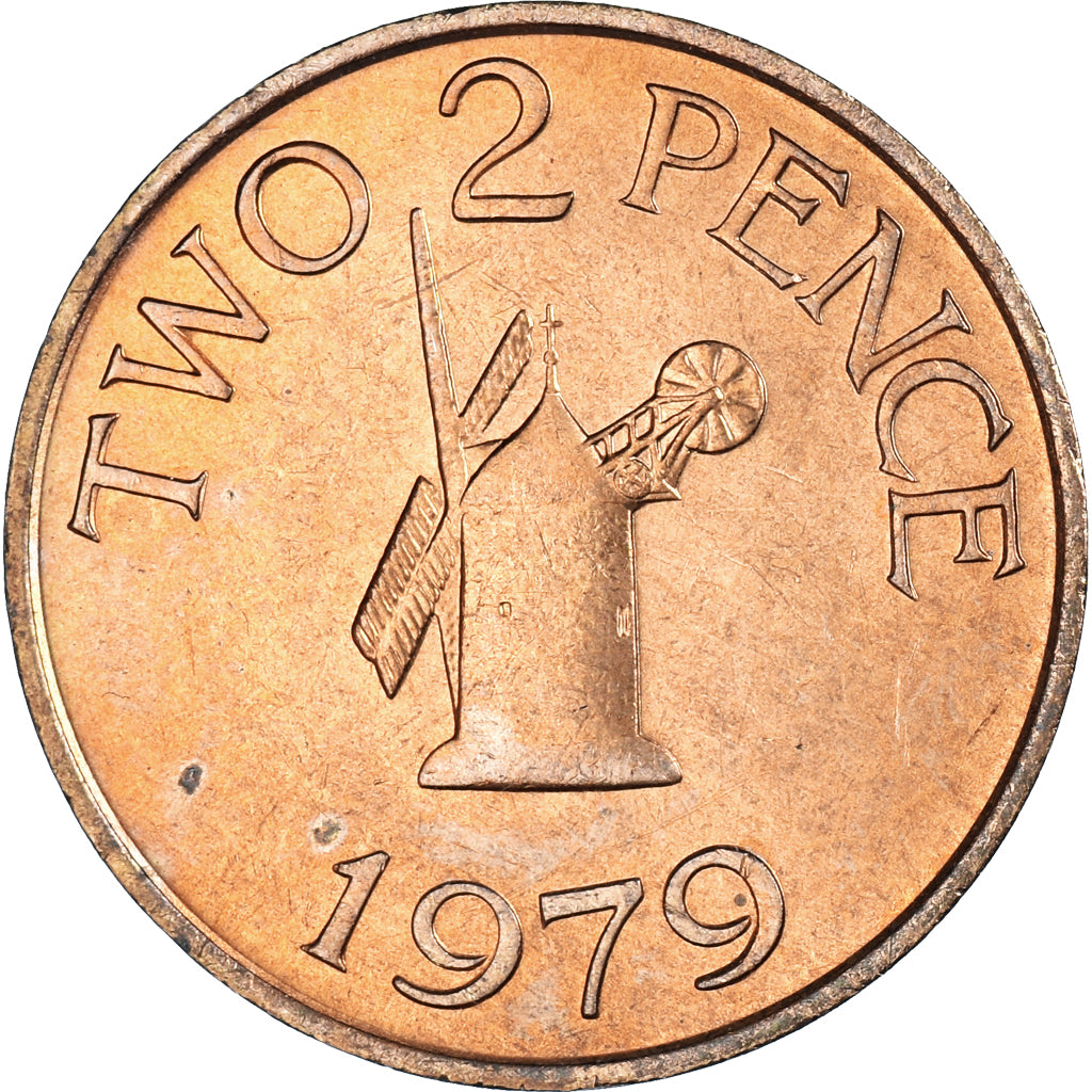 Coin, Guernsey, Elizabeth II, 2 Pence, 1979, Heaton, AU(55-58), Bronze, KM:28