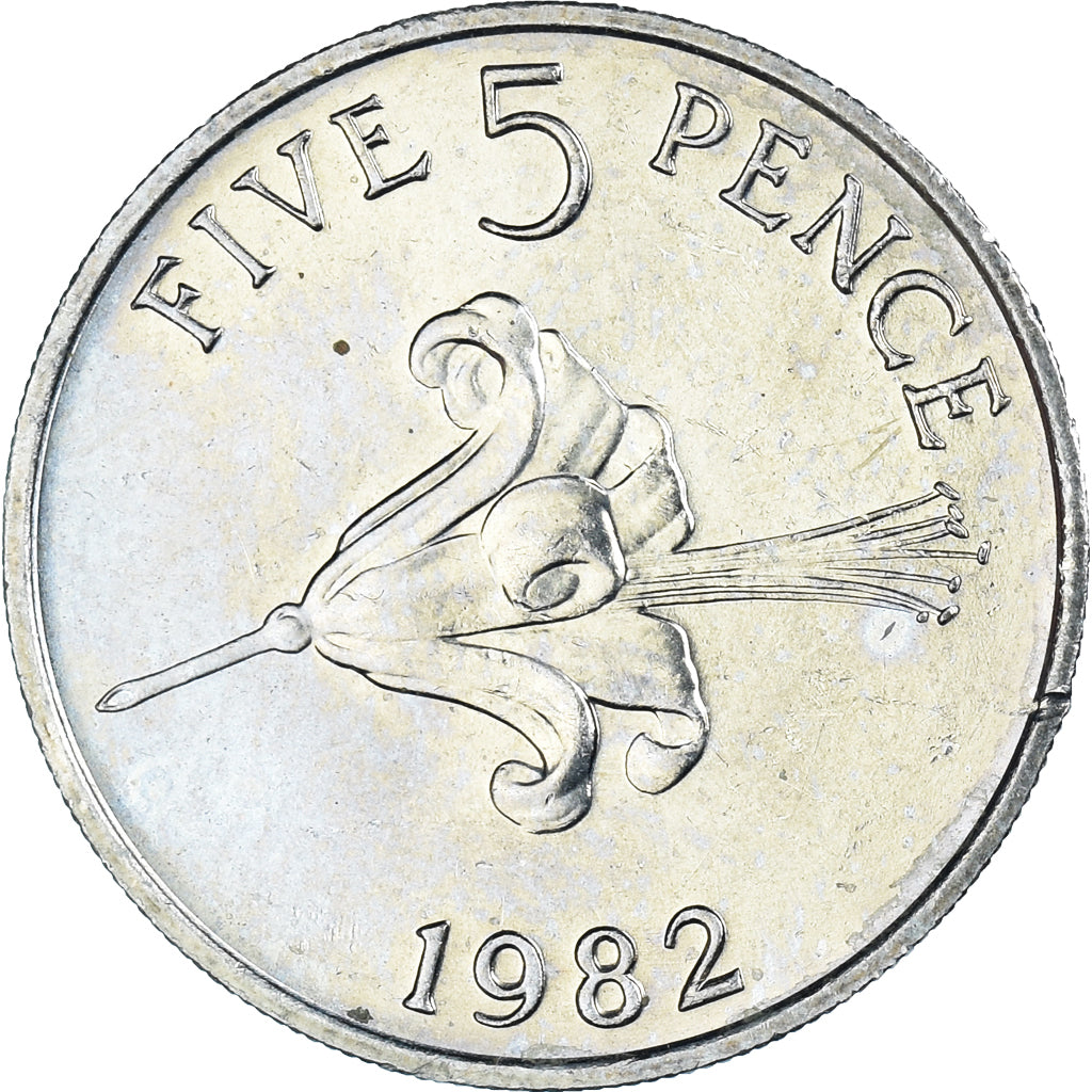 Coin, Guernsey, Elizabeth II, 5 Pence, 1982, AU(50-53), Copper-nickel, KM:29