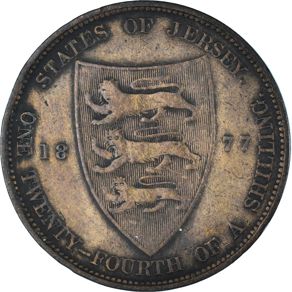 Coin, Jersey, Victoria, 1/24 Shilling, 1877, VF(20-25), Bronze, KM:7