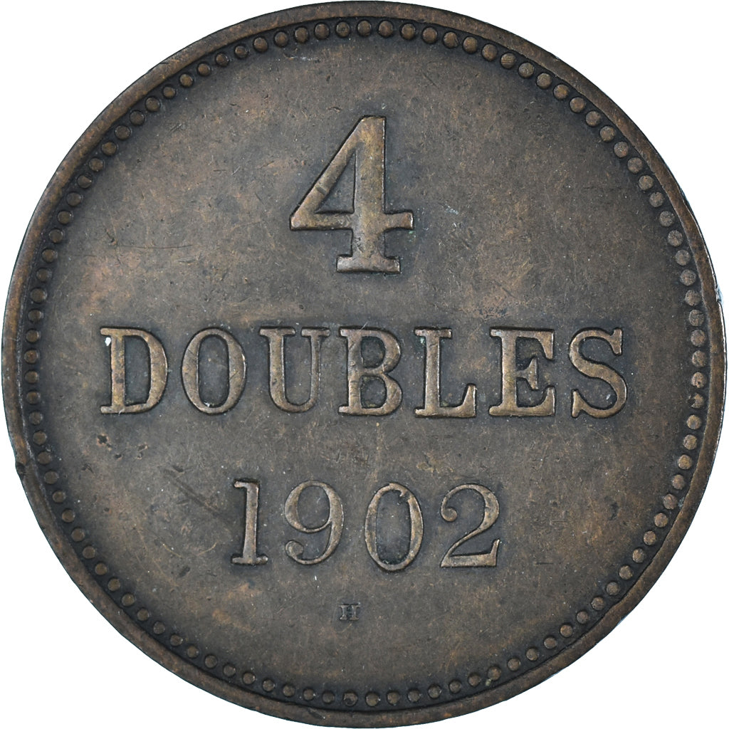 Coin, Guernsey, 4 Doubles, 1902, Heaton, Birmingham, VF(20-25), Bronze, KM:5