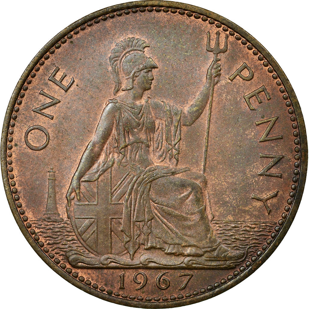Coin, Great Britain, Elizabeth II, Penny, 1967, AU(55-58), Bronze, KM:897