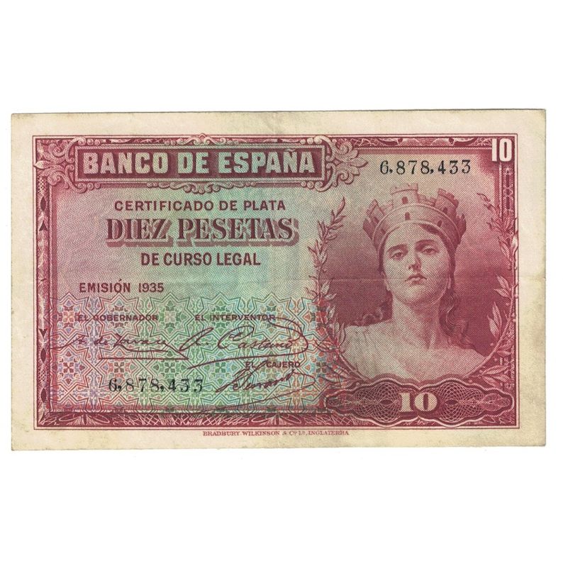 Billete, 10 Pesetas, 1935 (1936), España, KM:86a, BC+