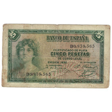 Banknote, Spain, 5 Pesetas, 1935 (1936), KM:85a, VG(8-10)