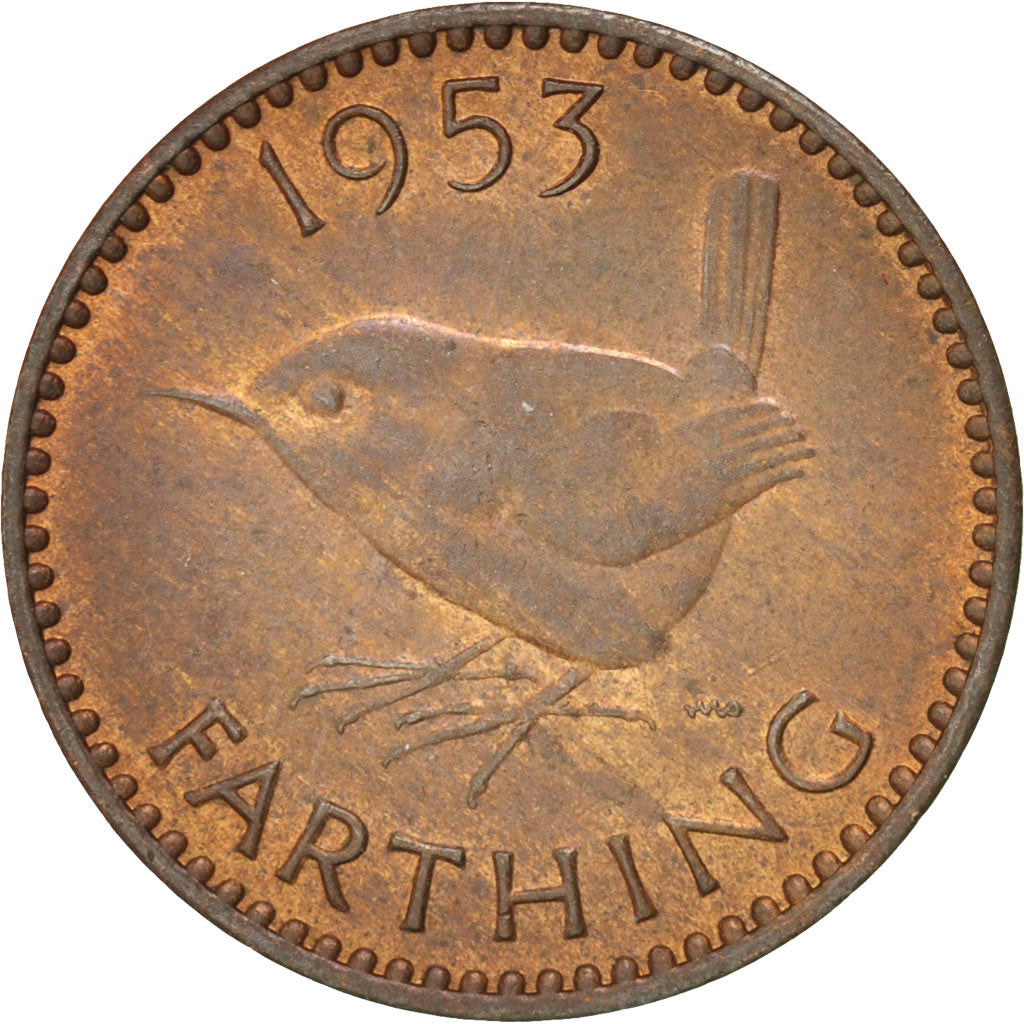 Great Britain, Elizabeth II, Farthing, 1953, AU(50-53), Bronze, KM:881