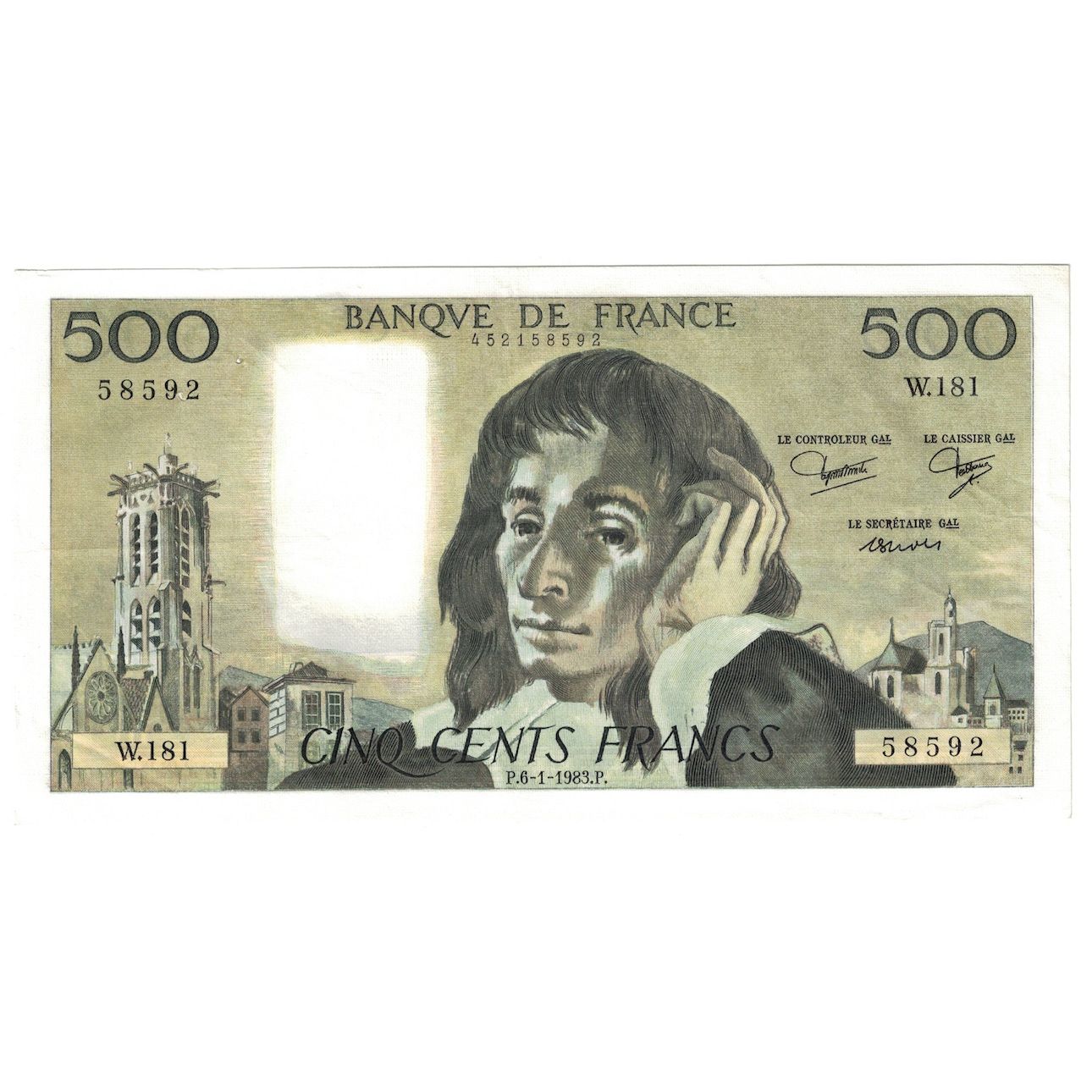 França, 500 Francs, Pascal, 1983, W.181, AU(50-53), Fayette:71.28, KM:156e