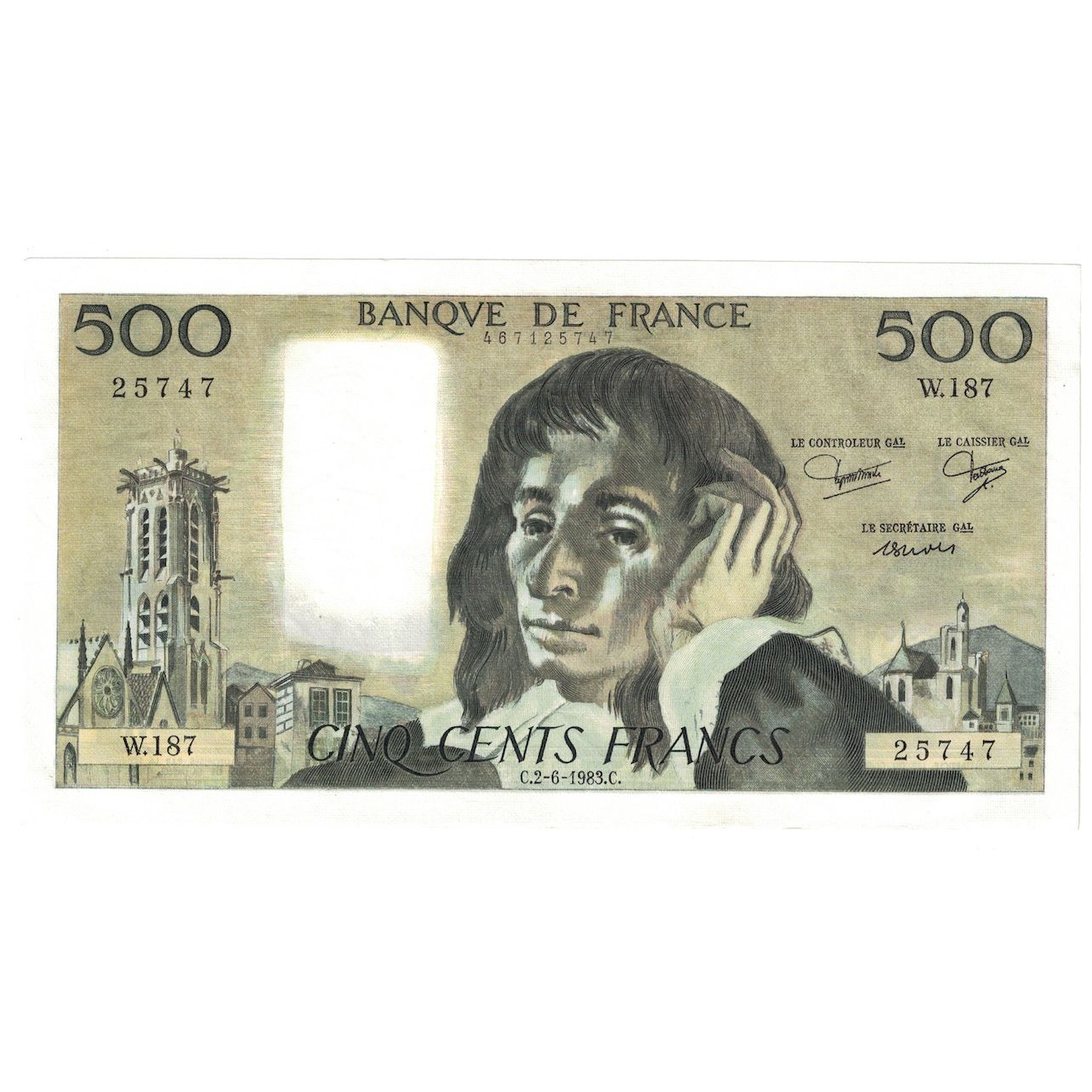 Francia, 500 Francs, Pascal, 1983, 1983-06-02, SPL-, Fayette:71.29, KM:156e