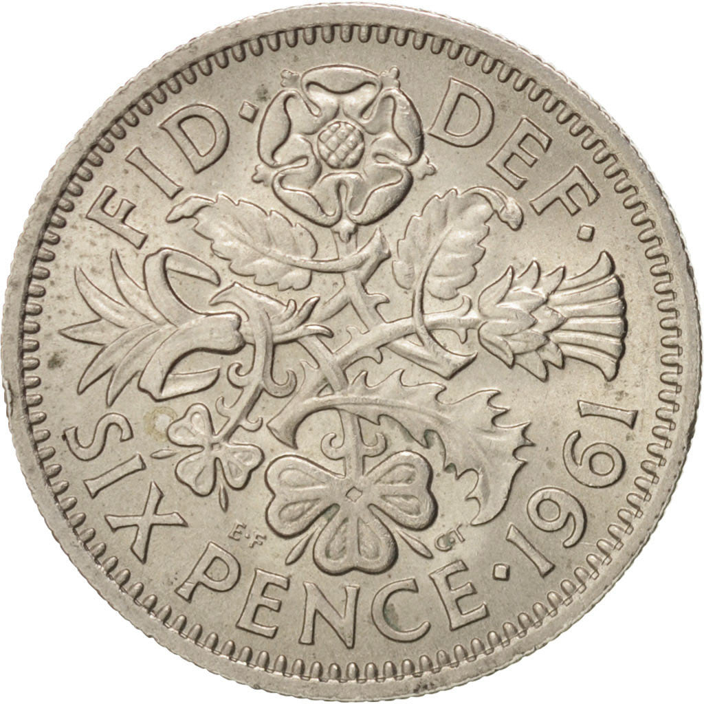 Great Britain, Elizabeth II, 6 Pence, 1961, AU(55-58), Copper-nickel, KM:903