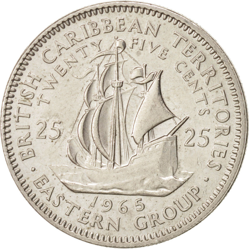 East Caribbean States, Elizabeth II, 25 Cents, 1965, AU(55-58), Copper-nickel