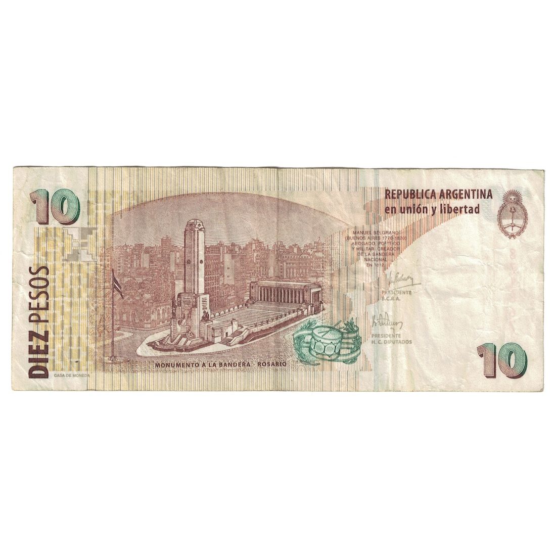 Banknot, Argentina, 10 Pesos, Undated (2003), KM:354, VF(30-35)