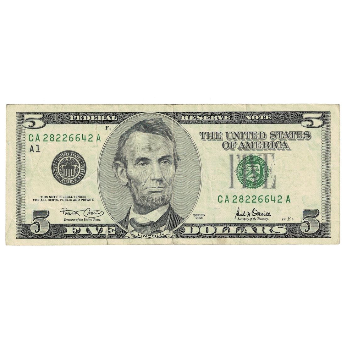 Banconote, Stati Uniti, Five Dollars, 2001, Boston, KM:4587, BB+