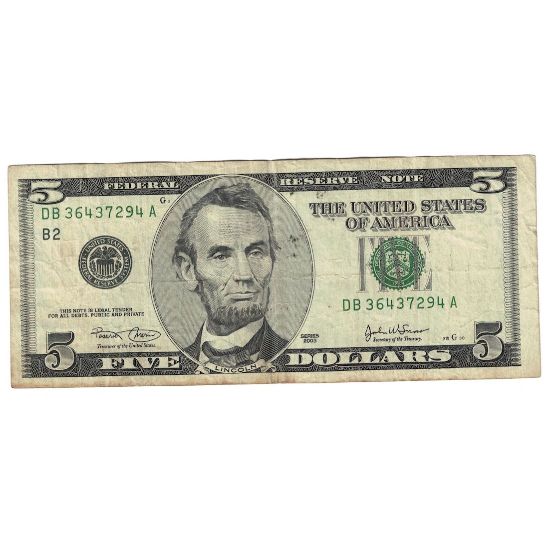 Billete, Five Dollars, 2003, Estados Unidos, New-York, KM:4689, BC+