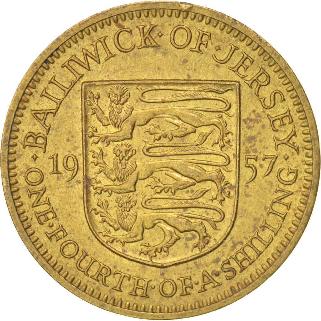 Coin, Jersey, Elizabeth II, 1/4 Shilling, 3 Pence, 1957, AU(50-53)
