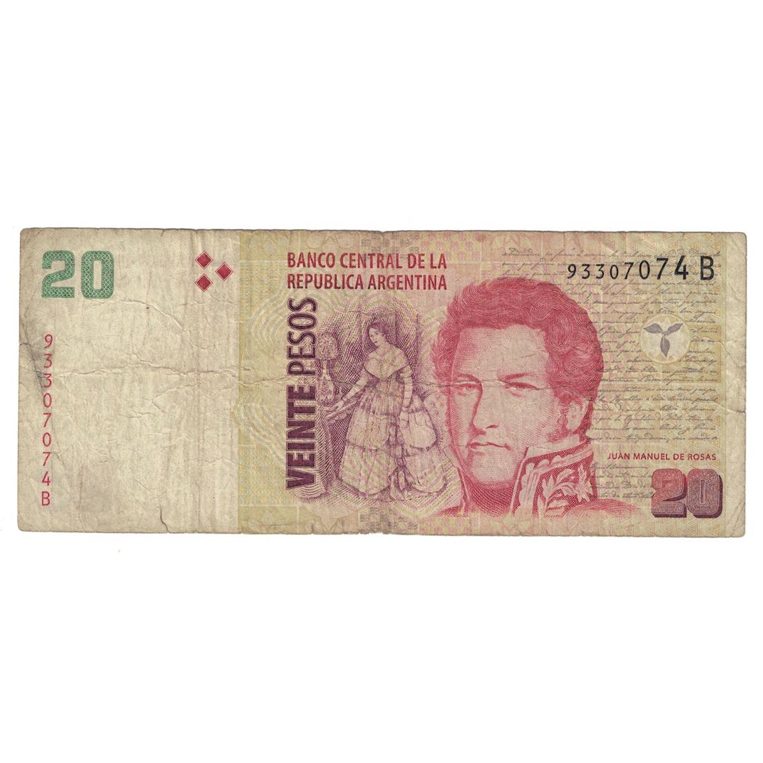 Banknote, Argentina, 20 Pesos, UNDATED (1992-1997), KM:343b, VF(20-25)