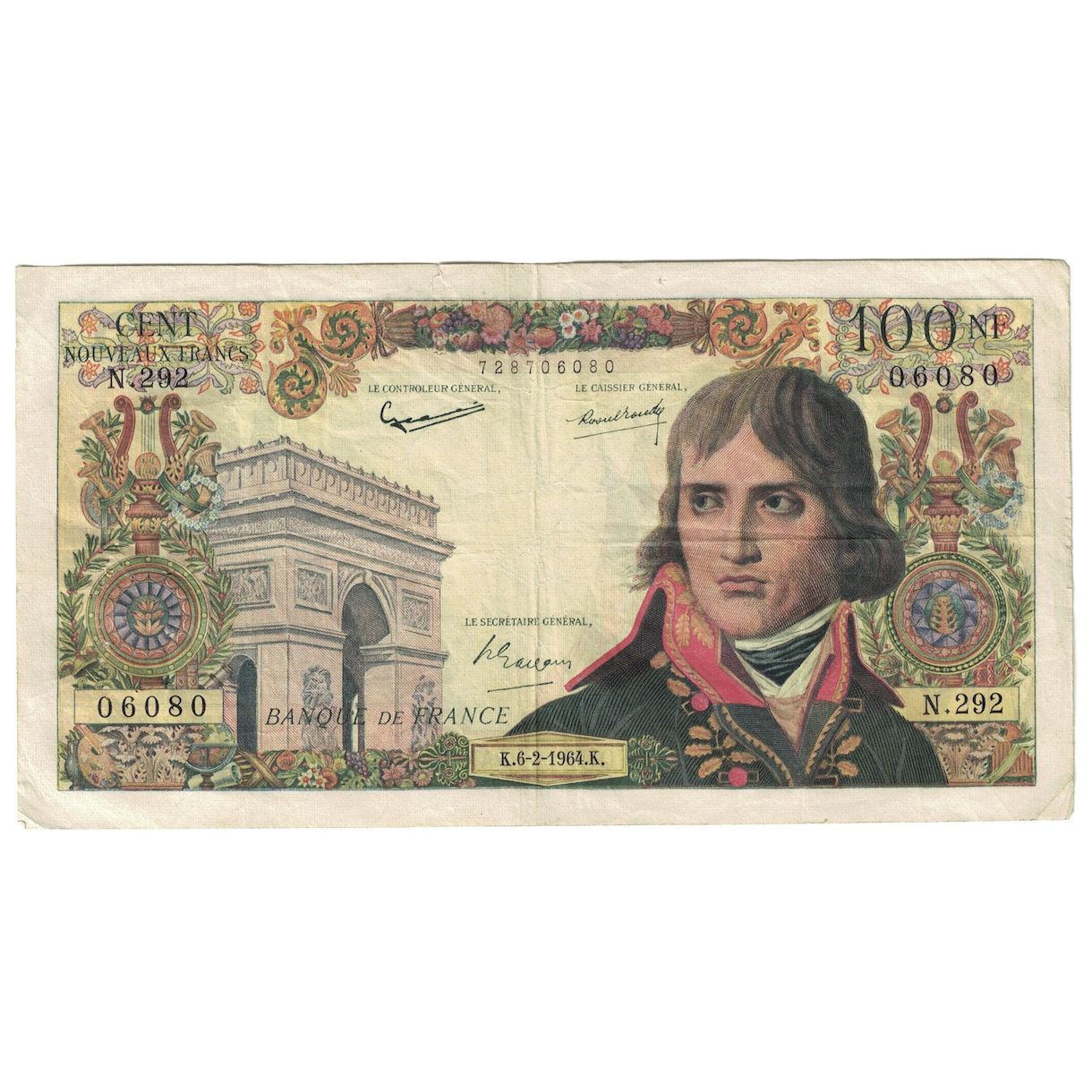 França, 100 Nouveaux Francs, Bonaparte, 1964, 1964-02-06, VF(30-35)