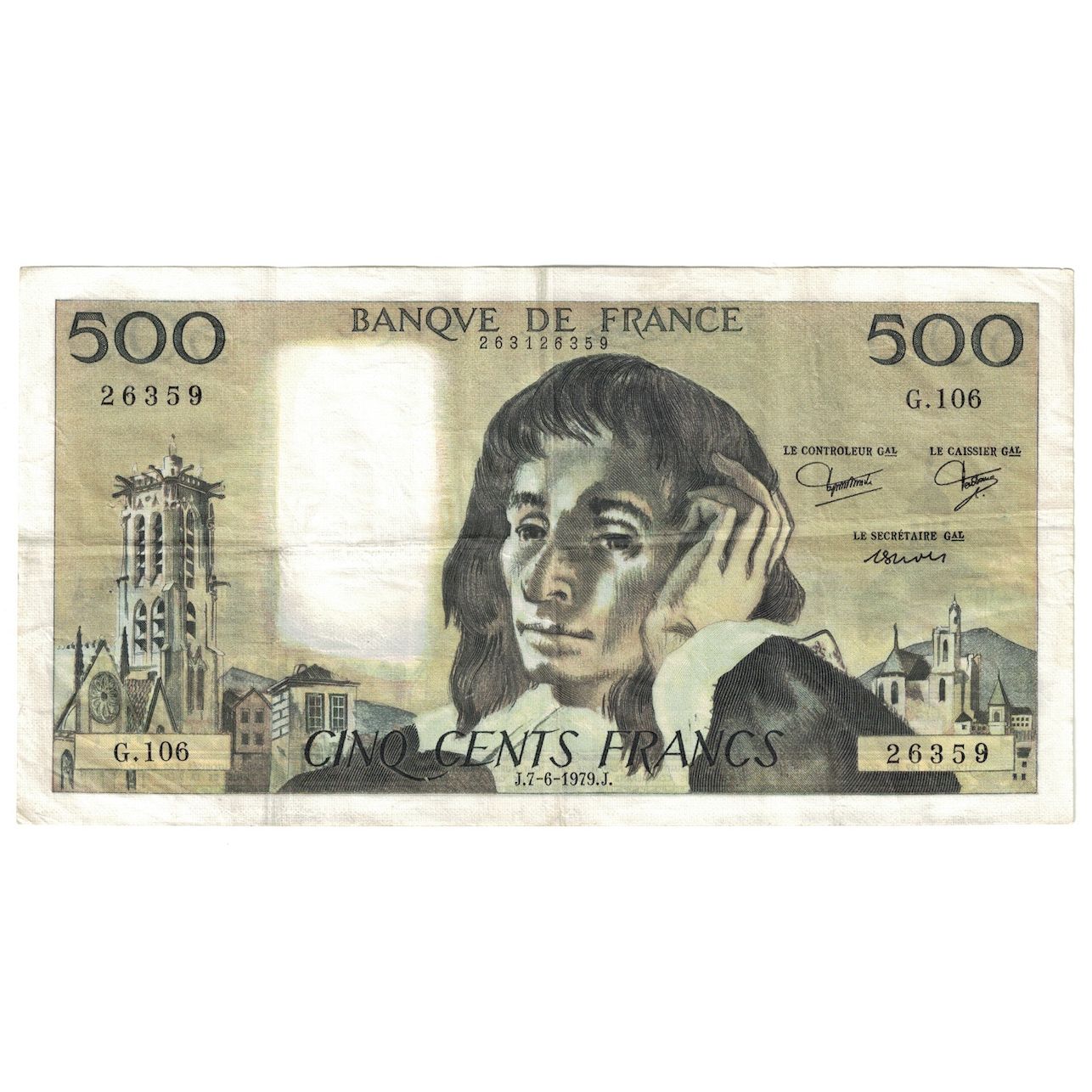 Francia, 500 Francs, Pascal, 1979, 1979-06-07, BB, Fayette:71.19, KM:156d