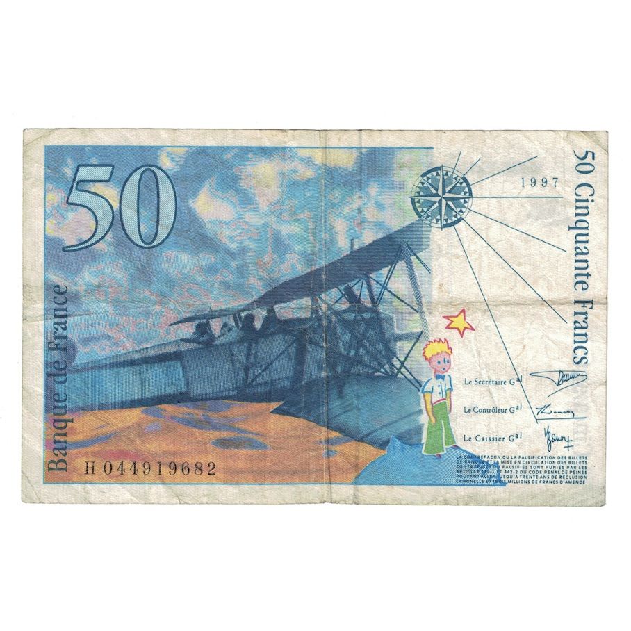 France, 50 Francs, St Exupéry, 1997, TB+, Fayette:73.4, KM:157Ad