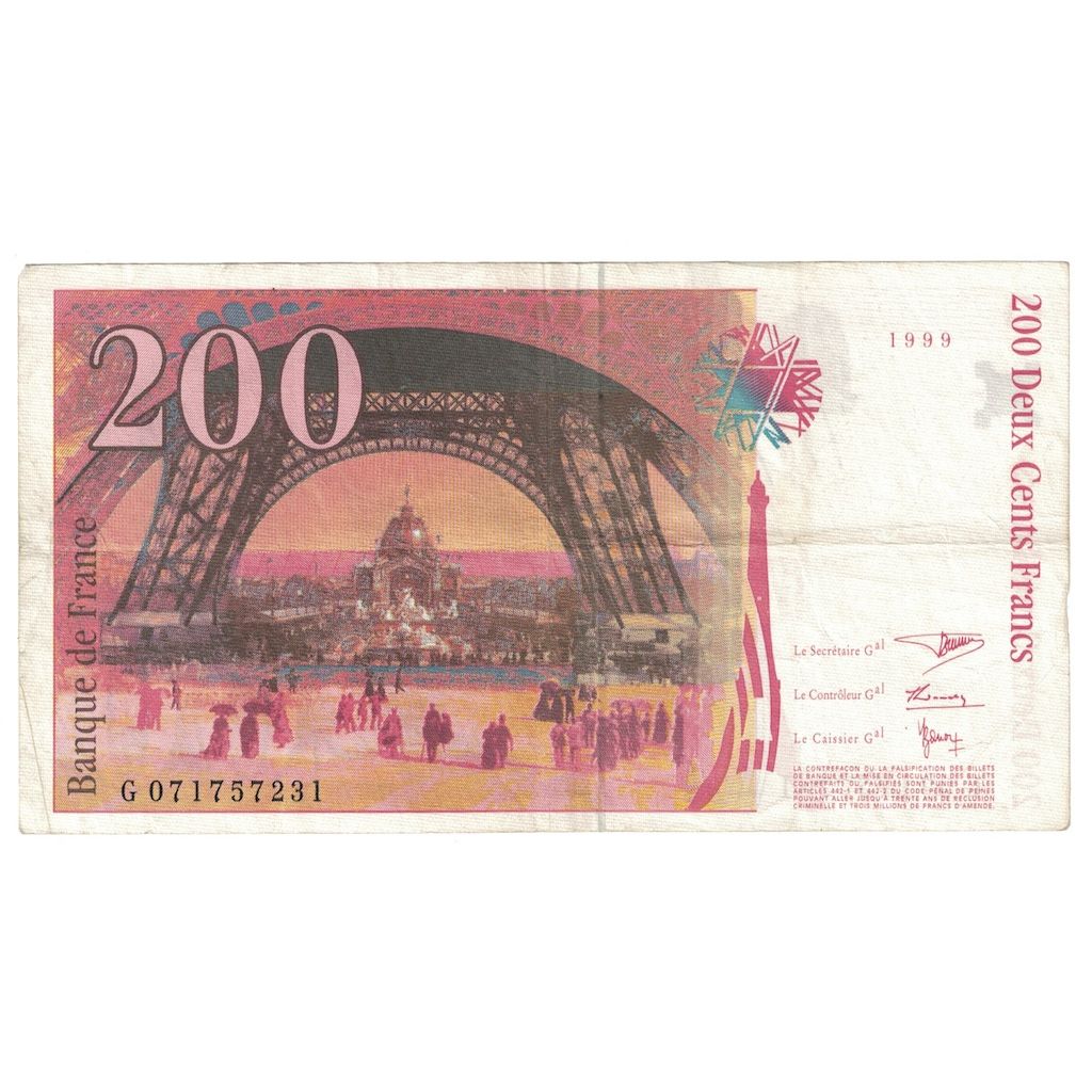France, 200 Francs, Eiffel, 1999, TTB, Fayette:75.5, KM:159c