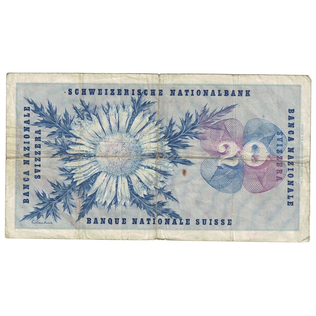 Banconote, Svizzera, 20 Franken, 1957, 1957-10-04, KM:46e, B+