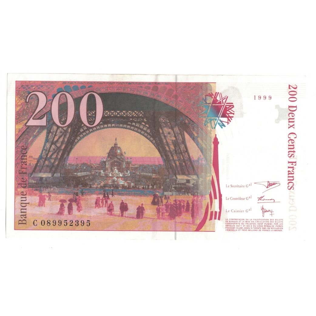 France, 200 Francs, Eiffel, 1999, C.089, UNC(64), Fayette:75.5, KM:159b