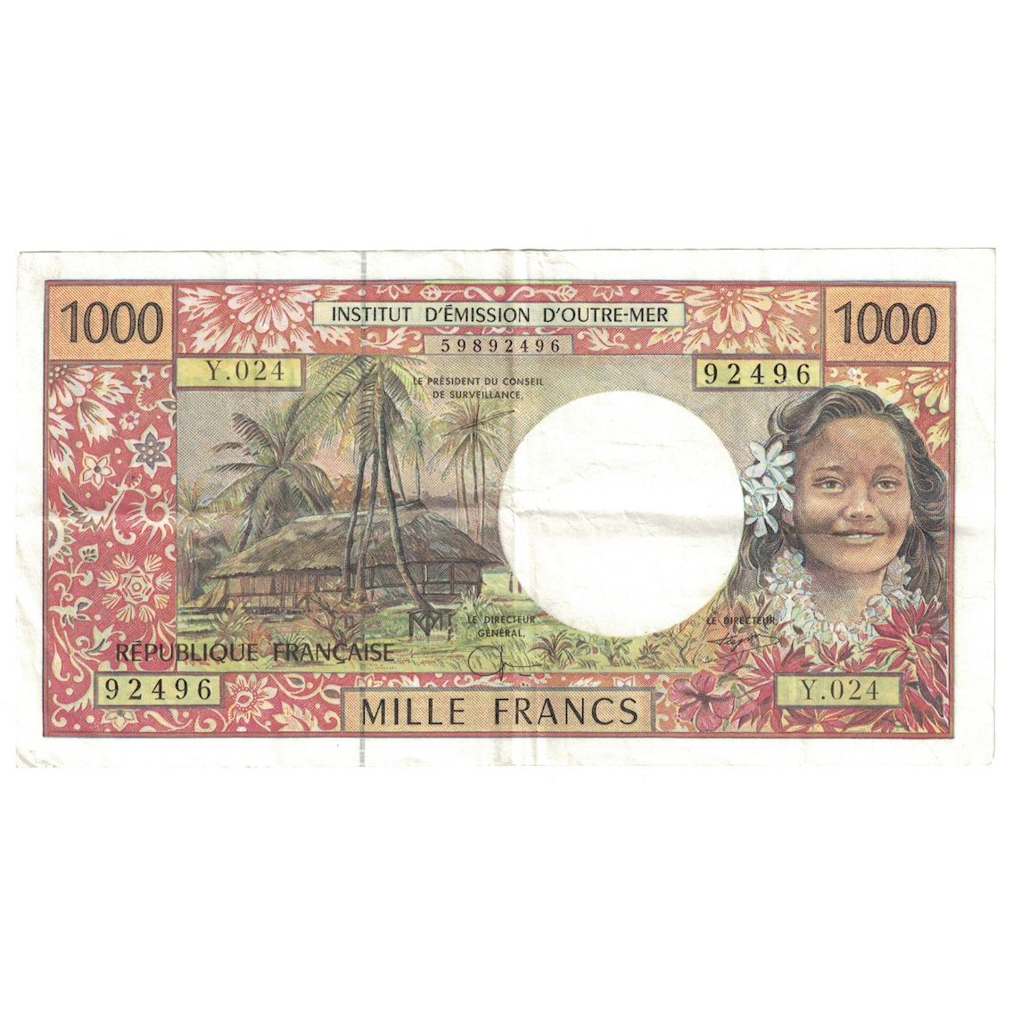 Nota, Taiti, 1000 Francs, 1985, KM:27d, EF(40-45)