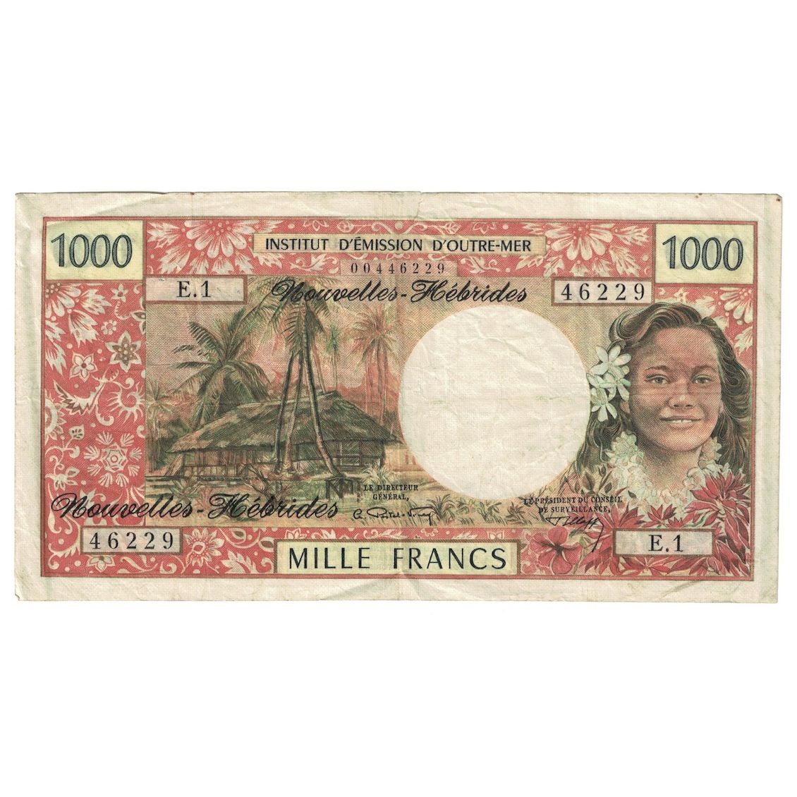 Billete, 1000 Francs, 1970, Nuevas Hébridas, KM:20a, BC