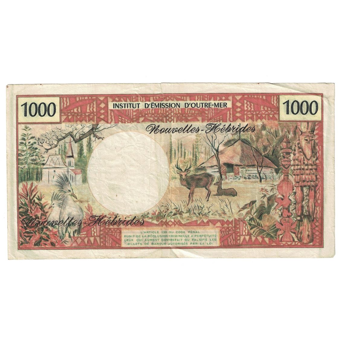 Billete, 1000 Francs, 1970, Nuevas Hébridas, KM:20a, BC