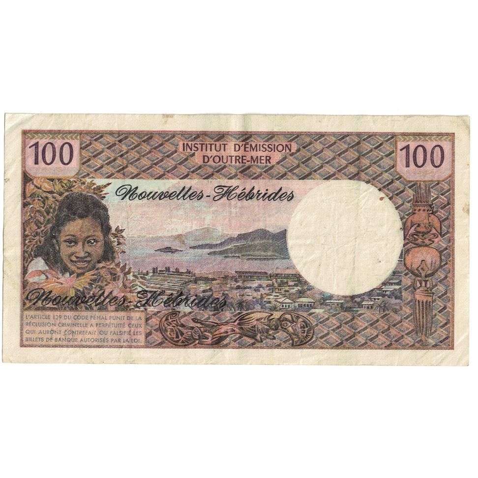 Billete, 100 Francs, 1972, Nuevas Hébridas, KM:18b, BC